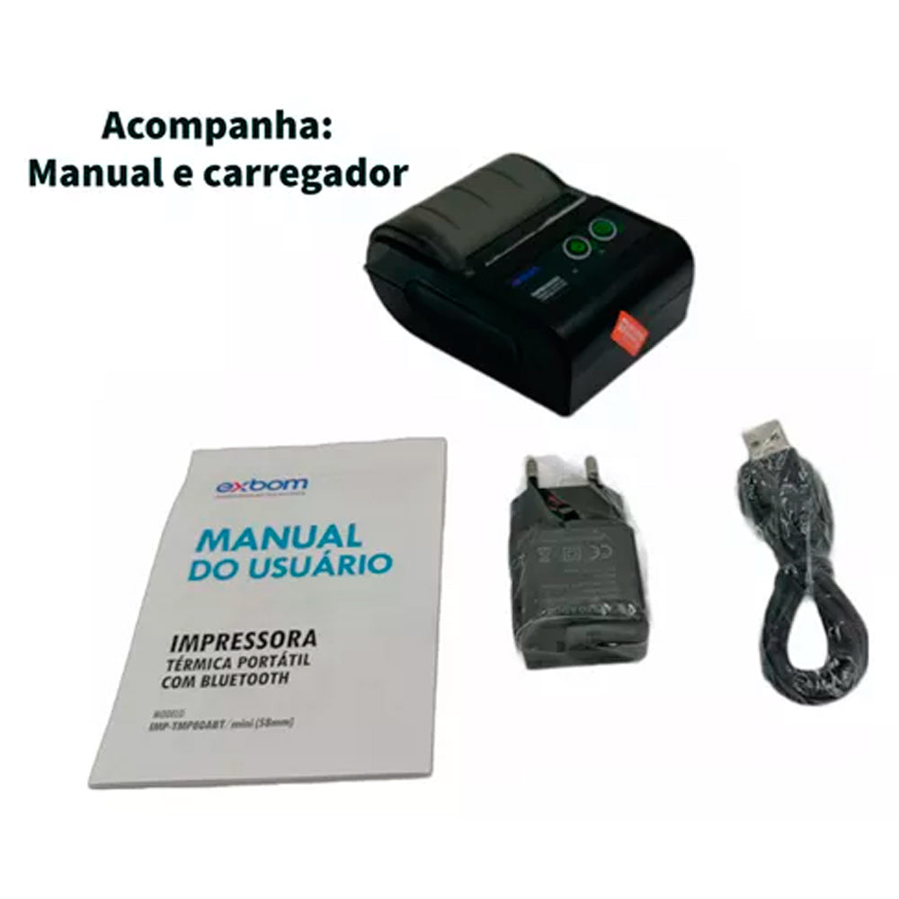 Mini Impressora Termica Portatil Bateria de Lition EXBOM / IMP-TMP58ABT